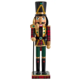 15" Green and Red Plaid Soldier Nutcracker