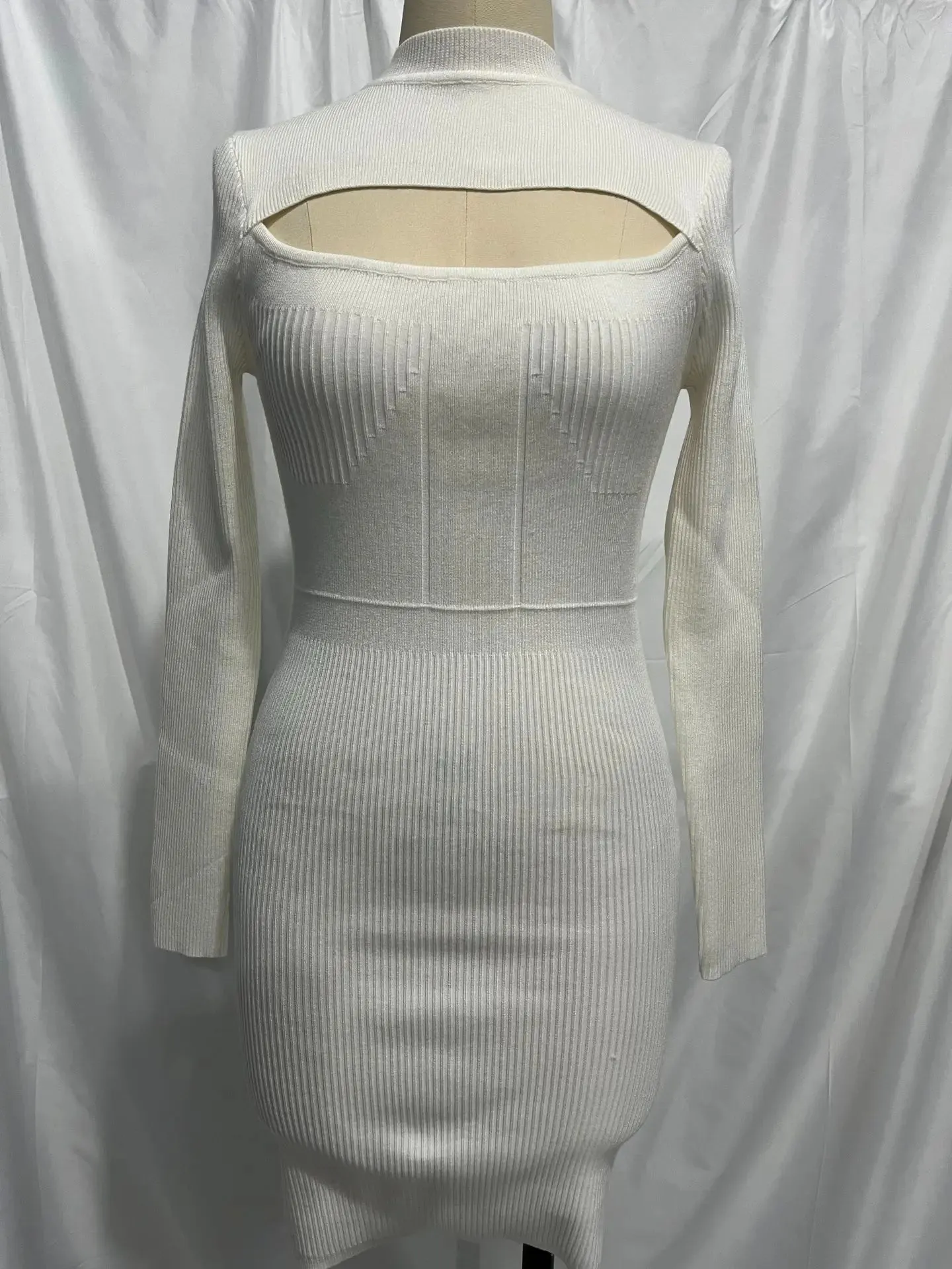 2024 Elegant White Hollow Knitted Bodycon Short Dress Cut Out Dresses