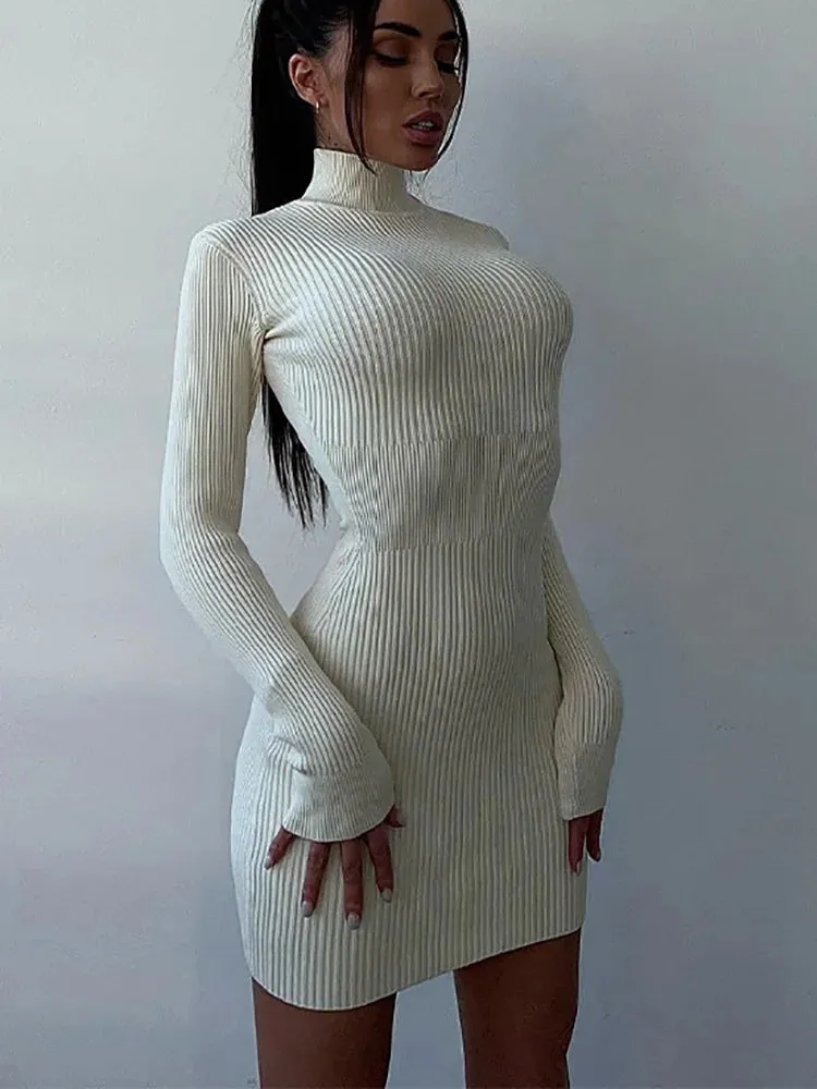 2024 Elegant White Hollow Knitted Bodycon Short Dress Cut Out Dresses