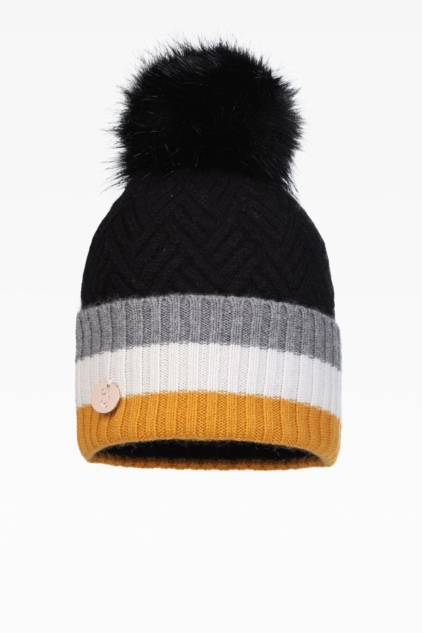 Andie Stripe Pom Hat with Detachable Faux Fur Pom