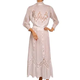 Antique Edwardian White Lawn Cotton & Lace Garden Party Dress - 2 Piece Outfit