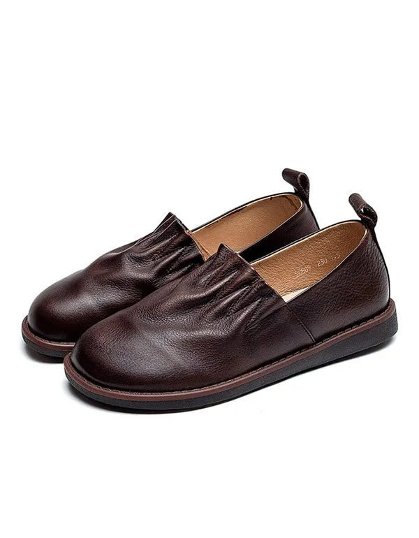 Autumn Comfort Round Head Pleated Leather Flats