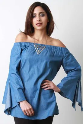 Bardot Chambray Bell Sleeve Top