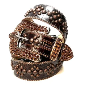 b.b. Simon Dark Brown Quad Studded Crystal Belt