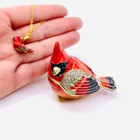 Bejeweled Enamel Trinket Box 20, Angel Cardinal with Necklace