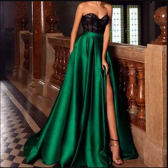 Black And Emerald Green Evening Strapless Dresses