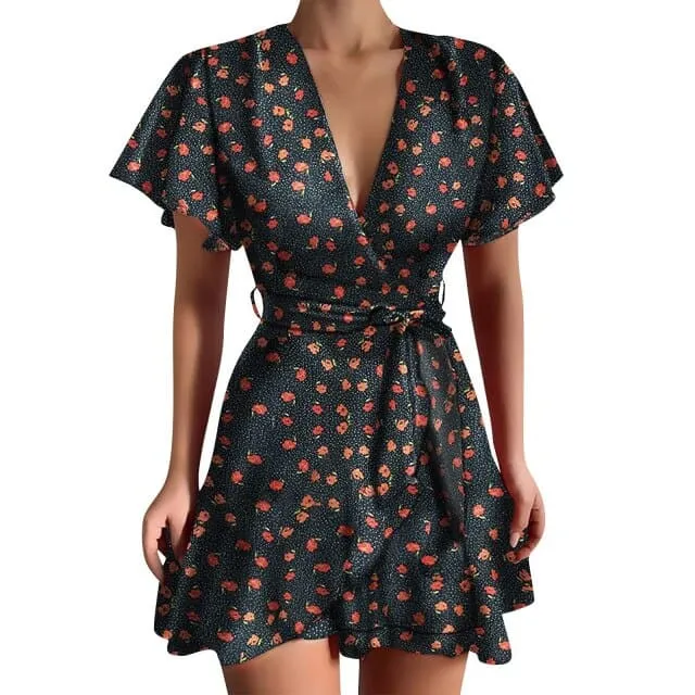 Butterfly Sleeve Vintage Short Mini Dress