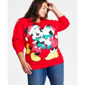 Disney Juniors Trendy Plus Size Mickey Kissing Minnie Sweater, Red & Green, 2X