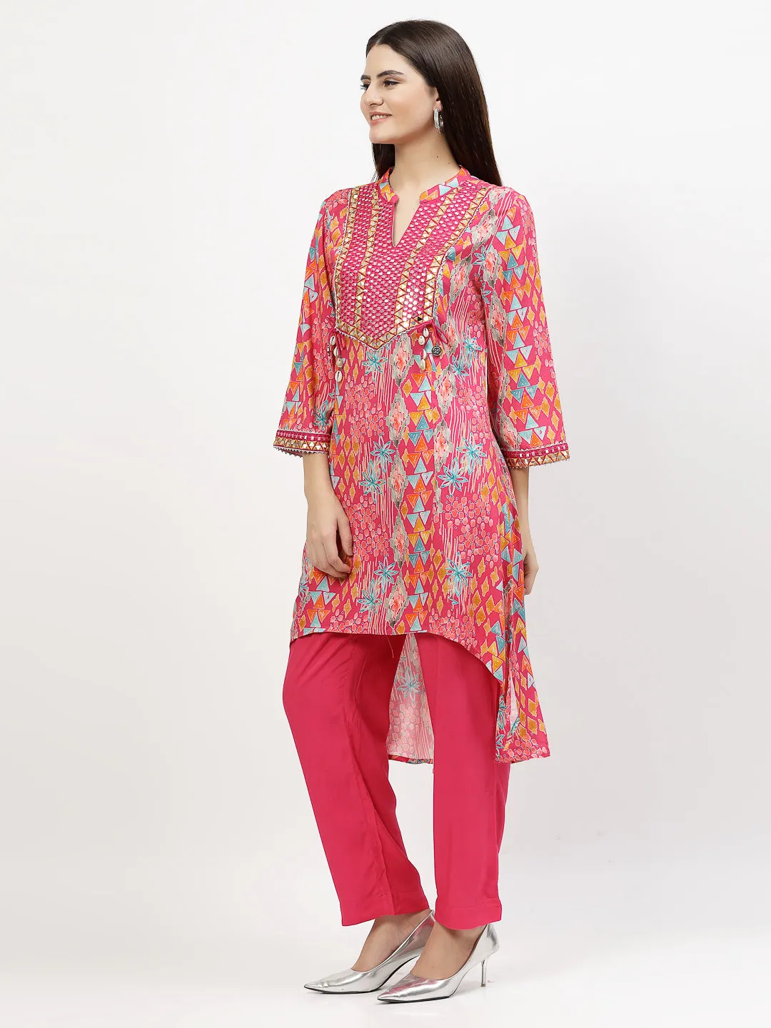 Ethnic Motifs Printed Regular Mirror Work Kurta with Trousers