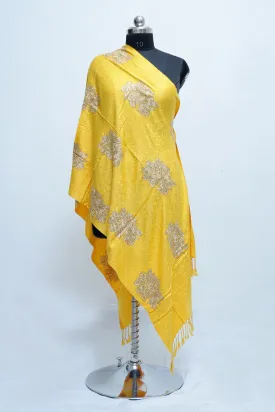 Eye Catching Yellow Colour Stole Enriched With Aari Embroidery And A Touch Of Swarovski.