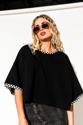 Frankie Cropped Tee in Black   Checkerboard