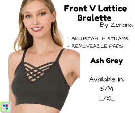 Front V Lattice Bralette - Ash Grey