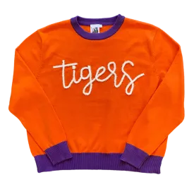 Glitter Script Orange w/ Purple "Tigers" Long Sleeve Sweater