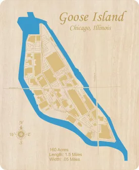 Goose Island, Chicago, Illinois - Laser Cut Wood Map