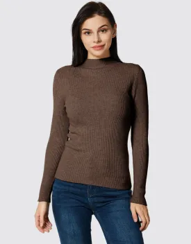 Lightweight Ribbed Mock Turtleneck for Women-Slim Fit