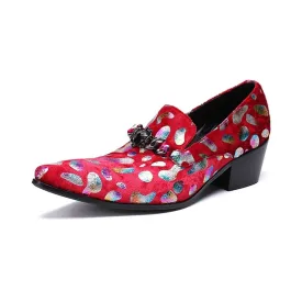 Men Printed Red High Heel Oxford Shoes