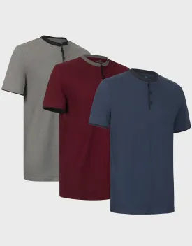 Men's Short Sleeve Henley T-Shirt-3 Pack