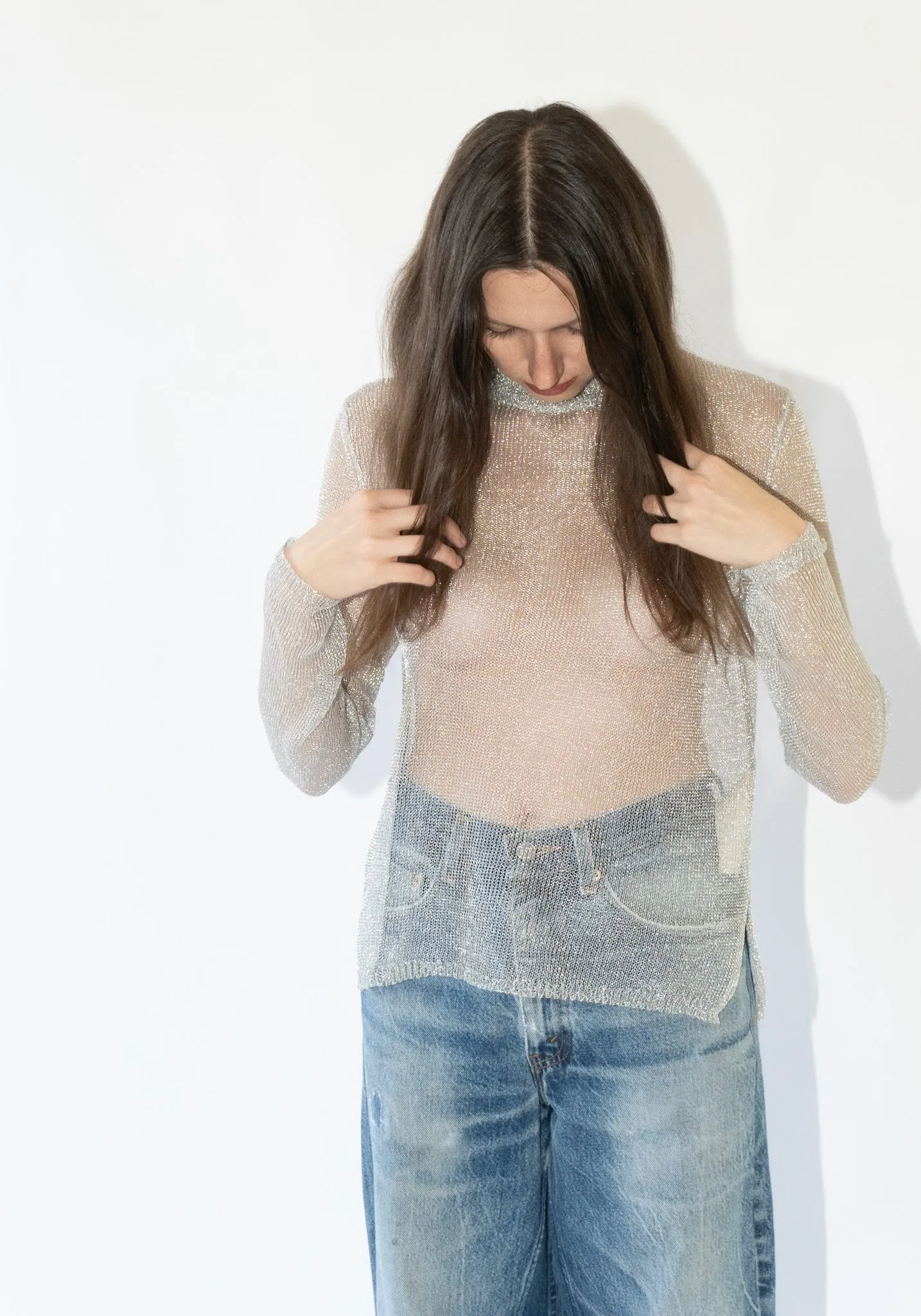 Mesh Turtleneck Sweater