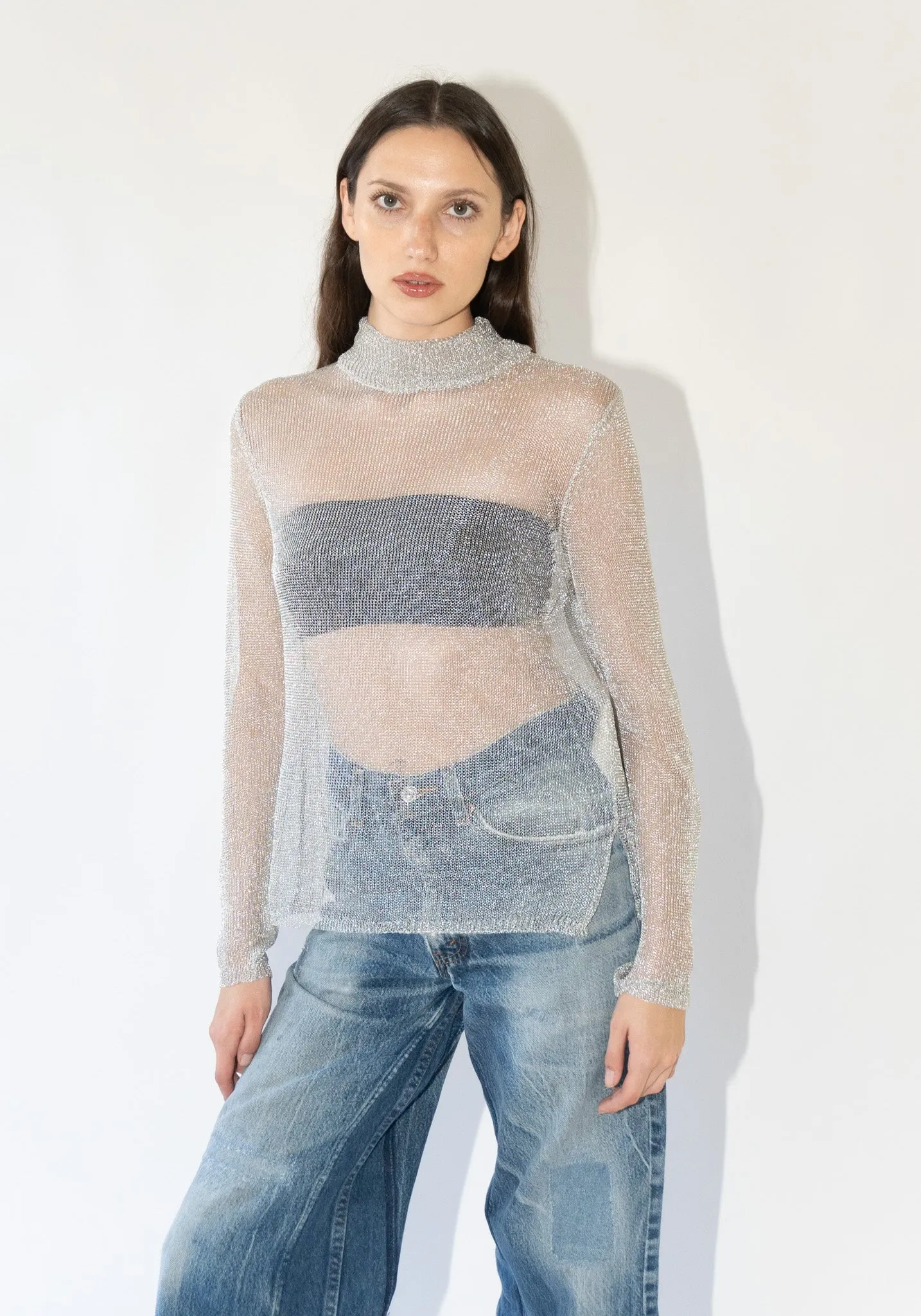 Mesh Turtleneck Sweater