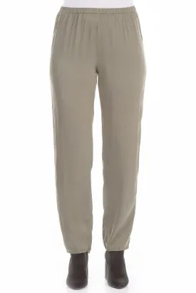 Narrow Silver Sage Silk Trousers