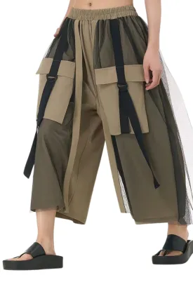 Net Layered Teak Brown Culottes