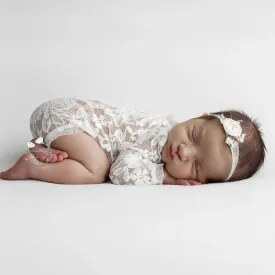 Newborn Baby Photography Props Costume, Lace Romper With Headband, Reborn Baby Lace Romper Photo Prop