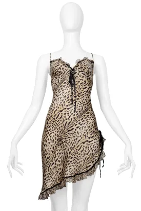 ROBERTO CAVALLI LEOPARD PRINT SILK MINI SLIP DRESS