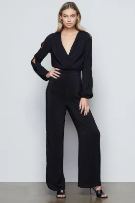 SMOCKED WAIST WIDE LEG PANT | BLACK001