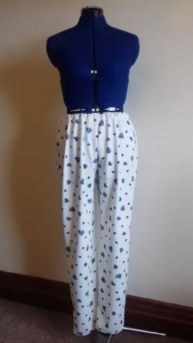 White Blue Heart Pattern Trousers UK14